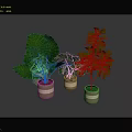 Green Leafy Indoor Plants in Striped Ceramic Pots for Home Decoration