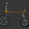 Vintage Tricycle With Yellow Seat And Metal Frame On Reflective Surface