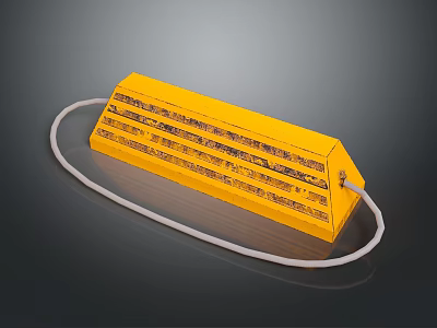 Yellow Household Electrical Device With White Power Cord And Text Label 3d model
