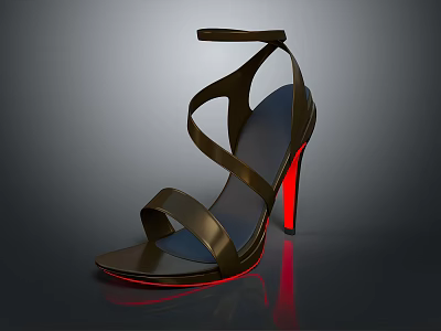 Brown Red High Heel Sandals with Crisscross Straps Fashionable Stylish Design 3d model