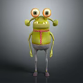 Game Movie Character Green Monster With Big Eyes Yellow Ears Red Striped Scarf Gray Pants