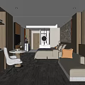 Modern Hotel Guest Room Interior With Bed Sofa Desk TV And Ambient Lighting