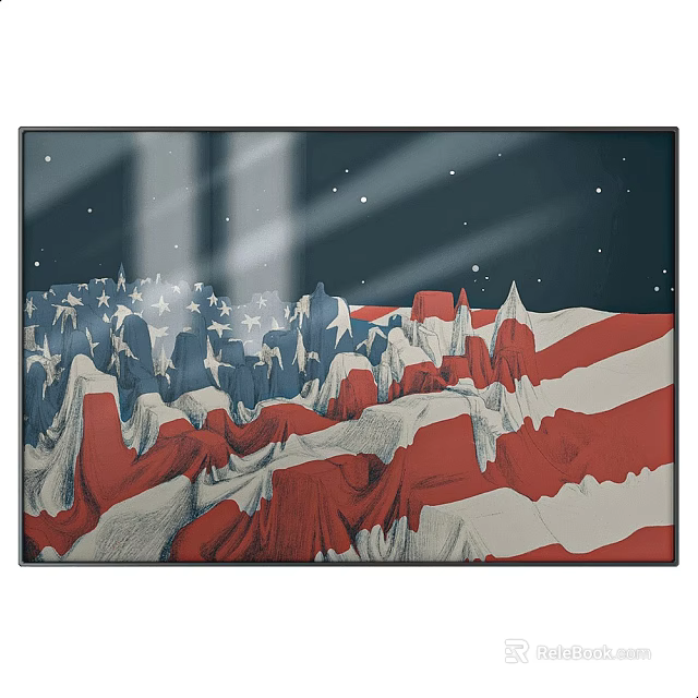Abstract Painting Featuring American Flag Red White Stripes Blue Background White Stars And Mountain Texture 3d model 
