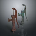 Vintage Manual Water Pumps in Rustic Red and Green Old Fashioned Design