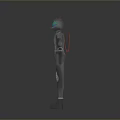 Futuristic Game Movie Character With Blue Helmet Red Antennas Gray White Bodysuit Black Gloves Boots