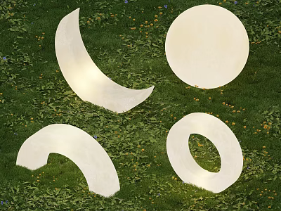 White Outdoor Lights In Various Shapes Placed On Green Grass For Decoration 3d model