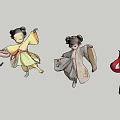 Traditional Asian Women Dolls In Various Colored Costumes With Flowing Poses And Bun Hairstyles