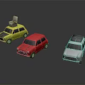Yellow Red And White Small Classic Cars With Vintage Design And Shiny Exterior