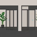 Modern Double Doors With Clear Glass Frame And Potted Green Plant In Interior Design
