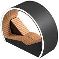 Decorative Garden Circular Structure With Wooden Slats And Black Frame Design
