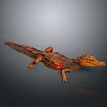3D Rendered Orange Reptile Crocodile With Scaly Skin Lying On Gray Background