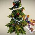 Decorated Christmas Tree With Star Tinsel Colorful Balls And Surrounding Wrapped Gifts