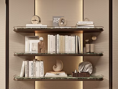 Modern Decorative Accessories Set with Books Sculptures and Vases on Floating Shelves 3d model