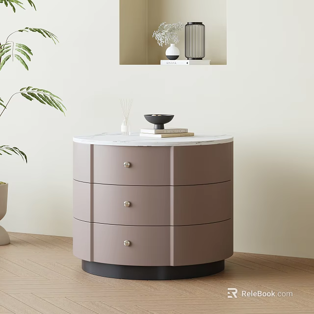 Modern Bedside Table With Three Drawers Marble Top Black Bowl Stacked Books And Diffuser 3d model