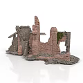 Ancient Ruin Model Featuring Red Brick Walls Gray Stone And Moss Growth 3d model