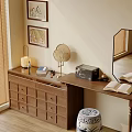 Classic Wooden Dressing Table With Octagonal Mirror Open Books And Storage Drawers