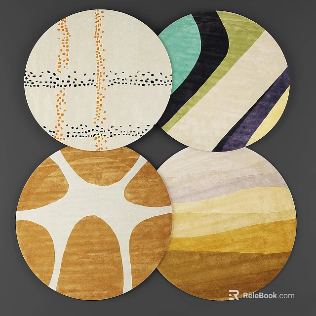 Vibrant Square Rugs With Dotted Striped Star And Gradient Color Patterns 3d model