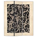 Elegant Three Panel Decorative Screen with Black Floral Pattern and Light Background