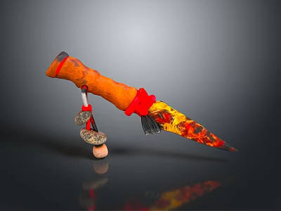 Decorative Flame Patterned Knife With Orange Red Handle And Sharp Blade 3d model
