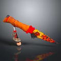 Decorative Flame Patterned Knife With Orange Red Handle And Sharp Blade