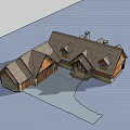 Detached Villa Featuring Brown Roof Wood Stone Exterior Green Lawn And Mountain Backdrop
