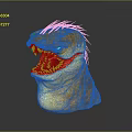 Realistic 3D Monster Head Model With Open Mouth Sharp Teeth Yellow Brown Skin And Mane