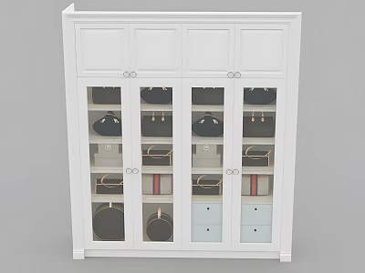 Modern White Wardrobe With Glass Doors And Handbags Storage Drawers Interior 3d model