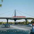 Modern Intelligent Toll Station Entrance Gate with Vehicle Passage Lanes and Trees