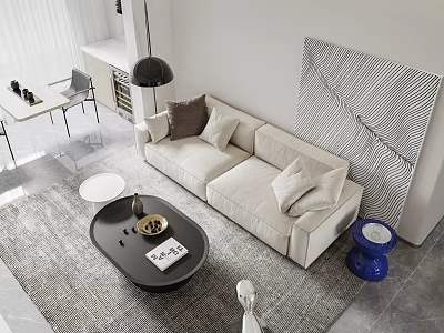 Modern Beige Sofa Coffee Table Set With Decorative Painting Area Rug And Pillows 3d model