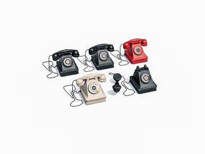 Vintage Rotary Dial Telephones in Classic Colors and Retro Design Collection 3d model
