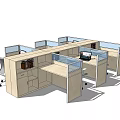 Modern Office Desk Cubicles With Multiple Workstations Computer And File Cabinets 3d model