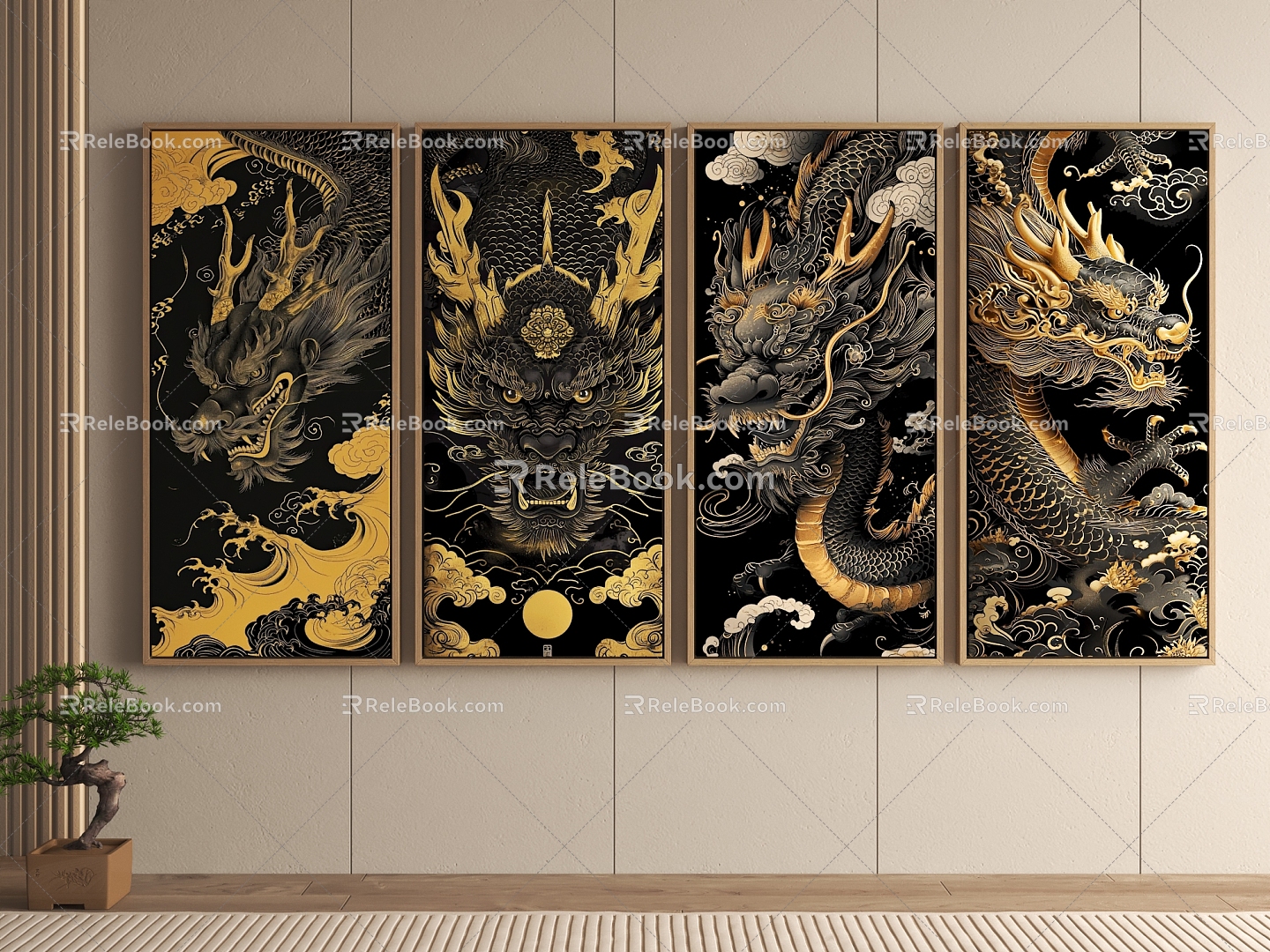 New Chinese Style Dragon Pattern Decorative Painting Hanging Dragon 3d model