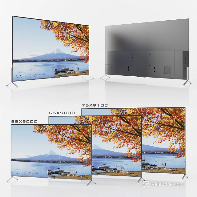 Sleek Ultra Slim Television with Stunning Autumn Lake Landscape Display and High Resolution Screen 3d model 