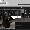 Modern Kitchen Showroom Interior With Marble Island Cabinets Appliances And Dining Chairs