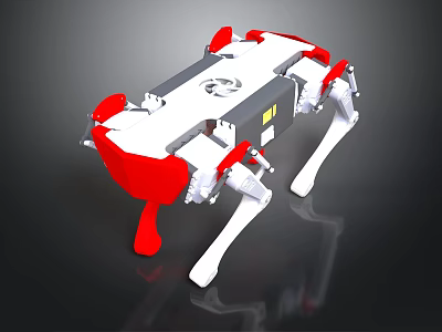 Quadruped Robotic Equipment With Red White Legs And Mechanical Body Design 3d model