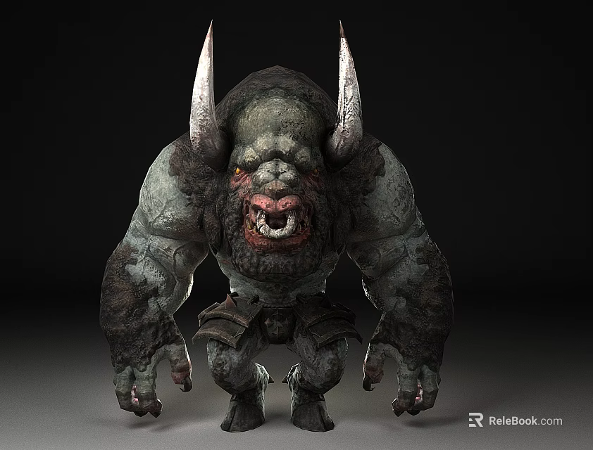 Game Movie Character Giant Horned Fantasy Creature With Muscular Build Rough Skin And Fierce Expression 3d model 