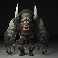Game Movie Character Giant Horned Fantasy Creature With Muscular Build Rough Skin And Fierce Expression