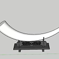 White Curved Sculpture Carving Displayed on Black Base with Intricate Pattern and Light Brown Background