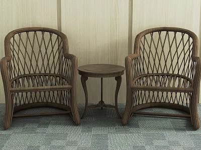 Leisure Wicker Seating Set With Two Chairs And Small Round Table For Relaxing Area 3d model