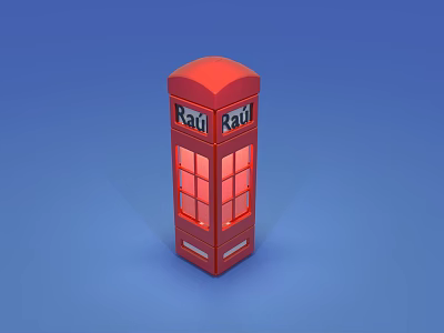Red Telephone Booth With Rath Rath Sign On Blue Background 3d model