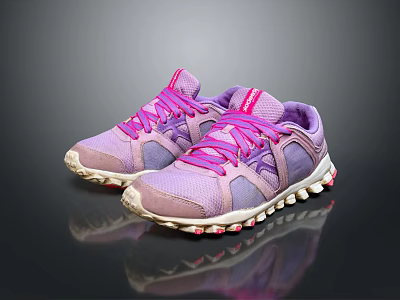 Purple and Pink Athletic Shoes with Pink Laces and Textured Rubber Sole Sporty Design 3d model