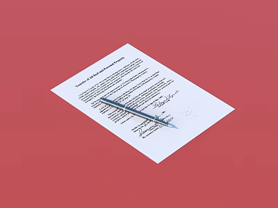 Daily Use Document With Signature And Blue Pen On Red Background 3d model