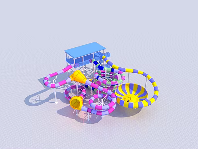 Colorful Spiral Playground Equipment With Pink Yellow Blue Slides And Blue Cabin 3d model