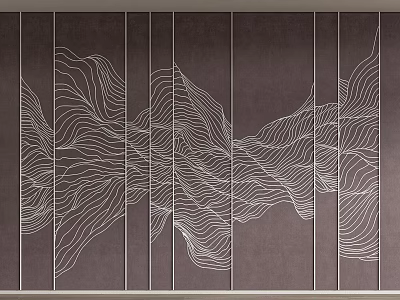 Paneled Dark Background Wall With White Wavy Line Patterns Interior Design 3d model