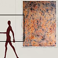 Abstract Painting with Colorful Textures and Red Sculpture in Modern Interior