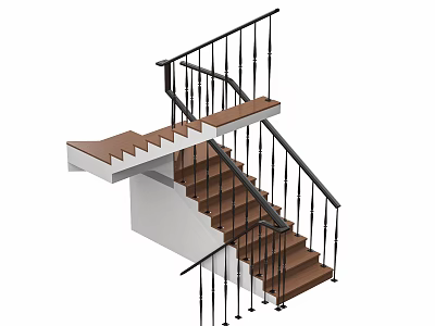 Modern Interior Staircase Design With Wooden Steps Black Metal Railings And White Structure 3d model