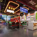 Vibrant Hotpot Restaurant Interior With Colorful Neon Signs And Comfortable Dining Seats