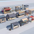 Various Outdoor Kiosk Structures With Different Roof Styles And Stalls 3d model