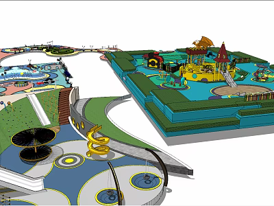 Outdoor Children's Playground Design With Colorful Slides Climbing Structures And Circular Areas 3d model