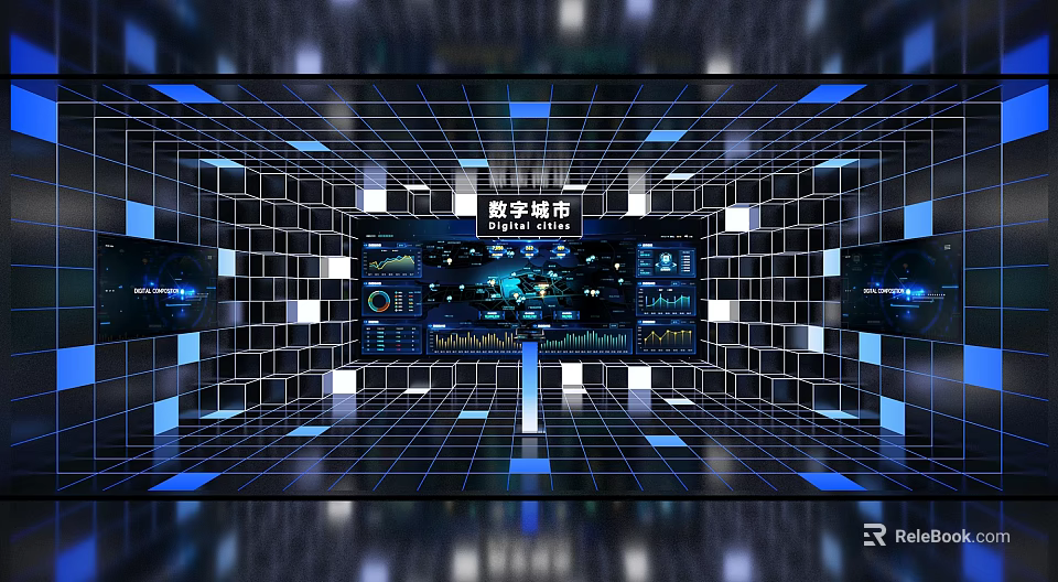 Digital City Command Center Featuring Interactive Data Screens And Modern Tech 3d model 